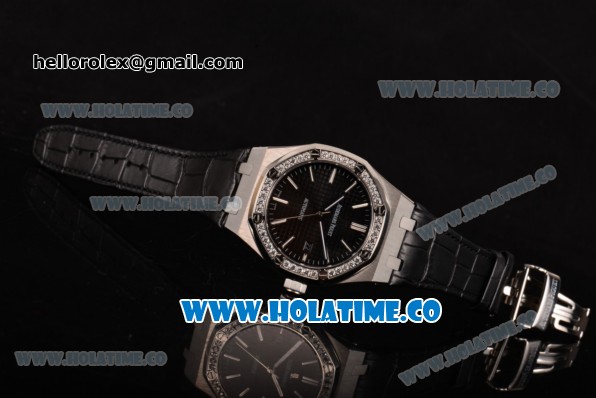 Audemars Piguet Royal Oak 41MM Miyota 9015 Automatic Steel Case with Diamonds Bezel Black Dial and Stick Markers (EF) - Click Image to Close